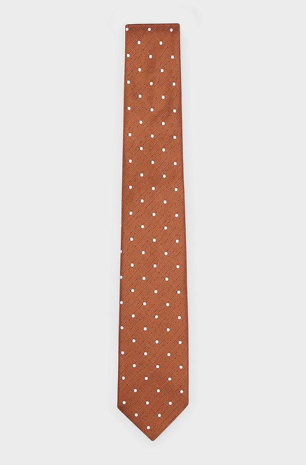 Silk-jacquard tie with dot motif, Brown