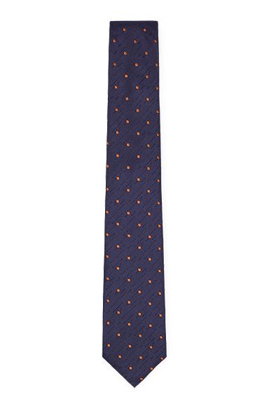 Silk-jacquard tie with dot motif, Dark Blue