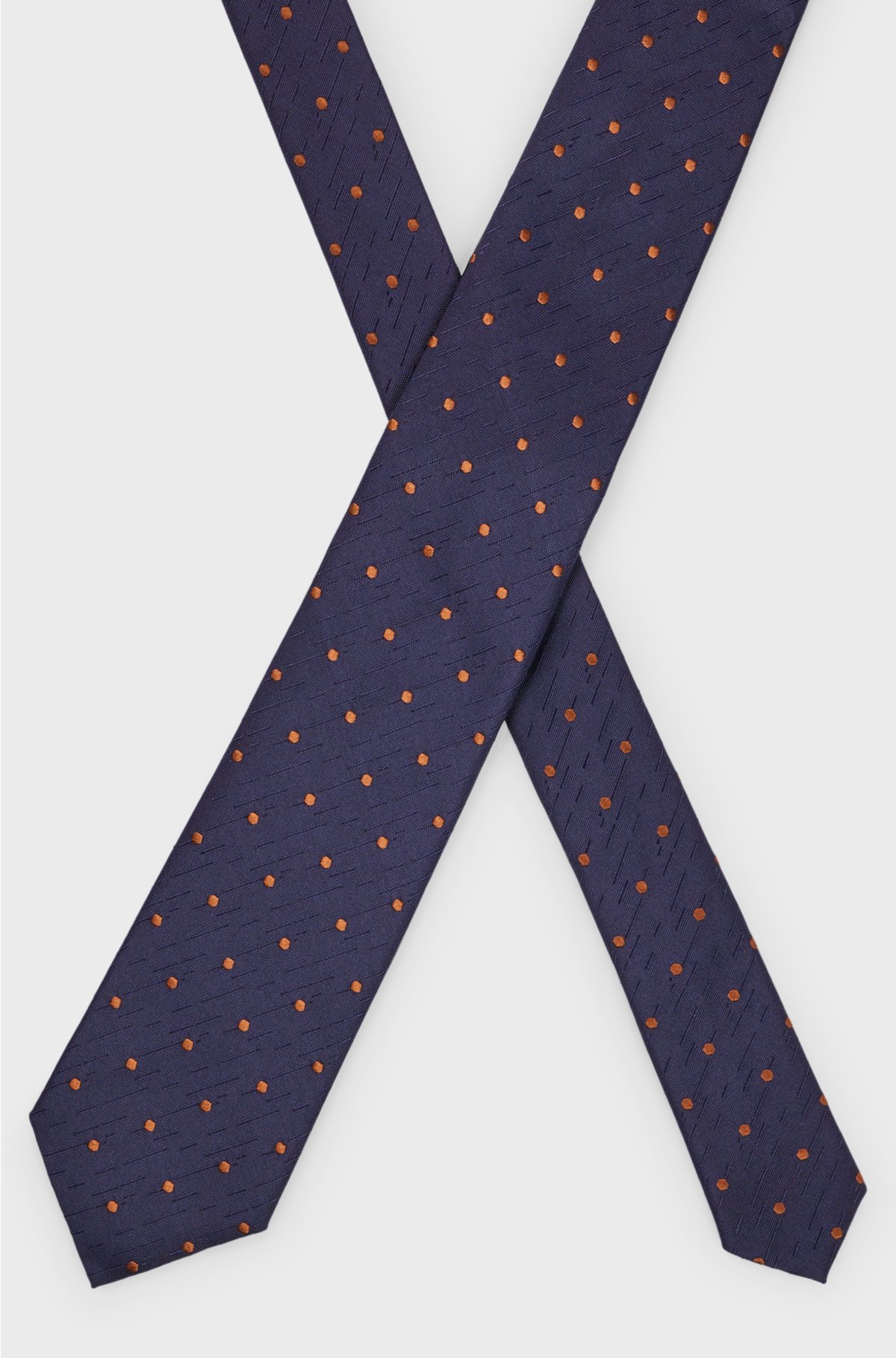 Silk-jacquard tie with dot motif, Dark Blue
