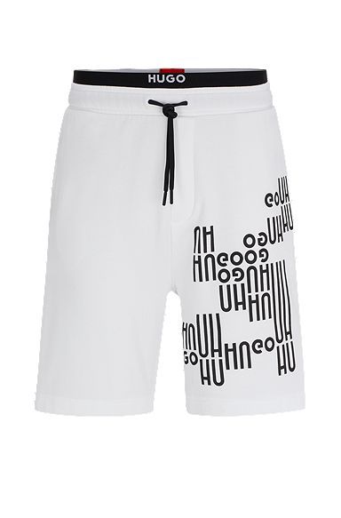 Cotton-terry shorts with drawstring and logo print, White