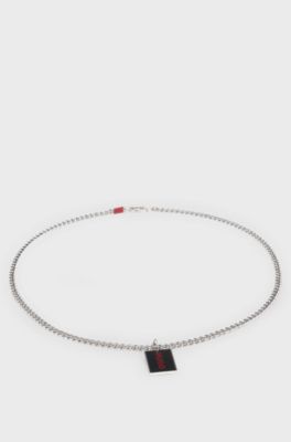 Chain necklace with double-sided logo pendant, Black