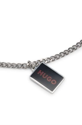 Chain necklace with double-sided logo pendant, Black