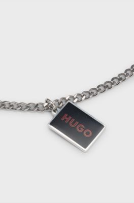 Chain necklace with double-sided logo pendant, Black