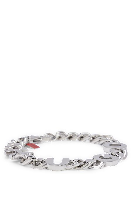 Curb-chain cuff with logo lettering, Silver