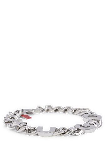 Chain cuff with inserted logo letters, Silver