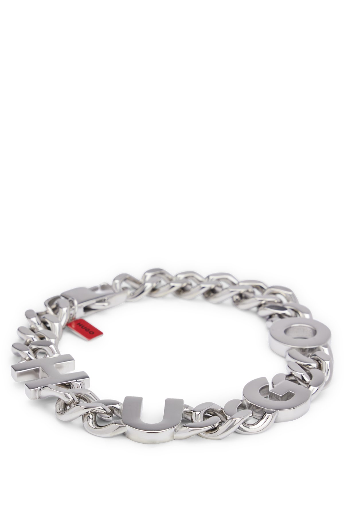 Chain cuff with inserted logo letters, Silver