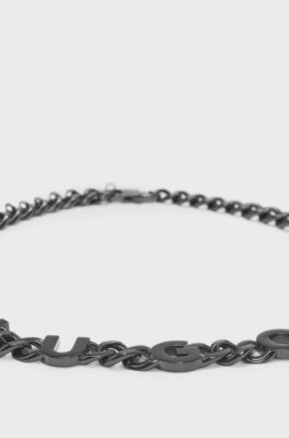 Curb-chain necklace with inserted logo letters, Black
