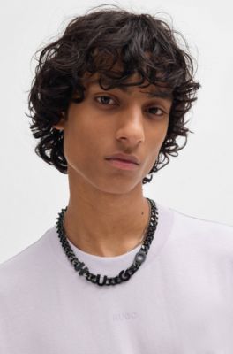 Curb-chain necklace with inserted logo letters, Black