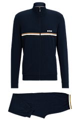 Stretch-cotton loungewear set with signature stripes and logos, Dark Blue