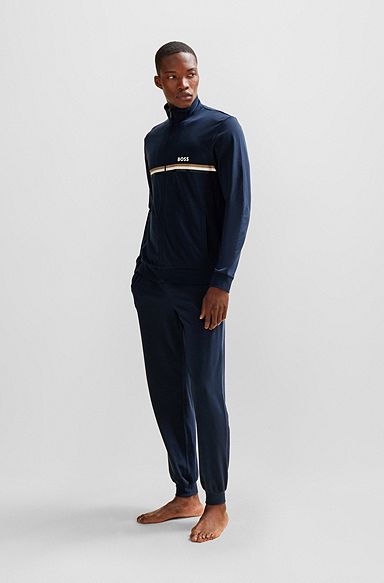 Stretch-cotton loungewear set with signature stripes and logos, Dark Blue