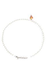 Glass-bead necklace with flame pendant, White