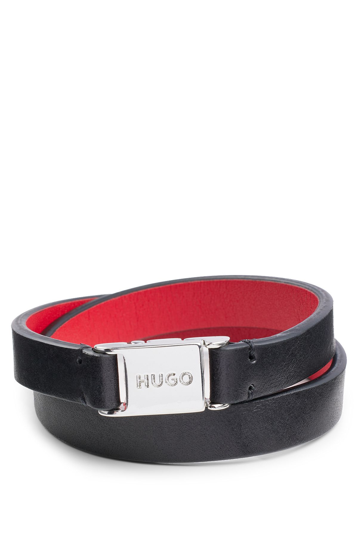 Leder der HUGO auf Logo-Prägung Schlaufe italienischem Gürtel - aus mit