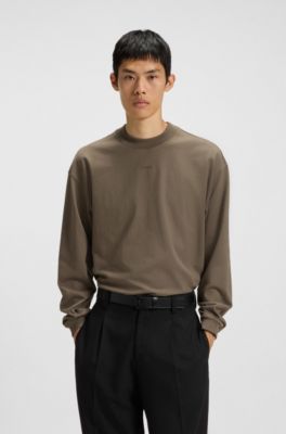 Cotton-jersey relaxed-fit T-shirt with logo print, Brown