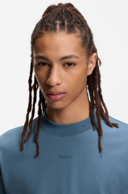 Cotton-jersey relaxed-fit T-shirt with logo print, Light Blue