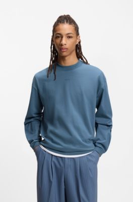 Cotton-jersey relaxed-fit T-shirt with logo print, Light Blue