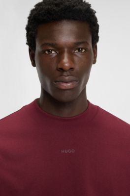 Maglia relaxed fit in jersey di cotone con logo stampato, Rosso scuro