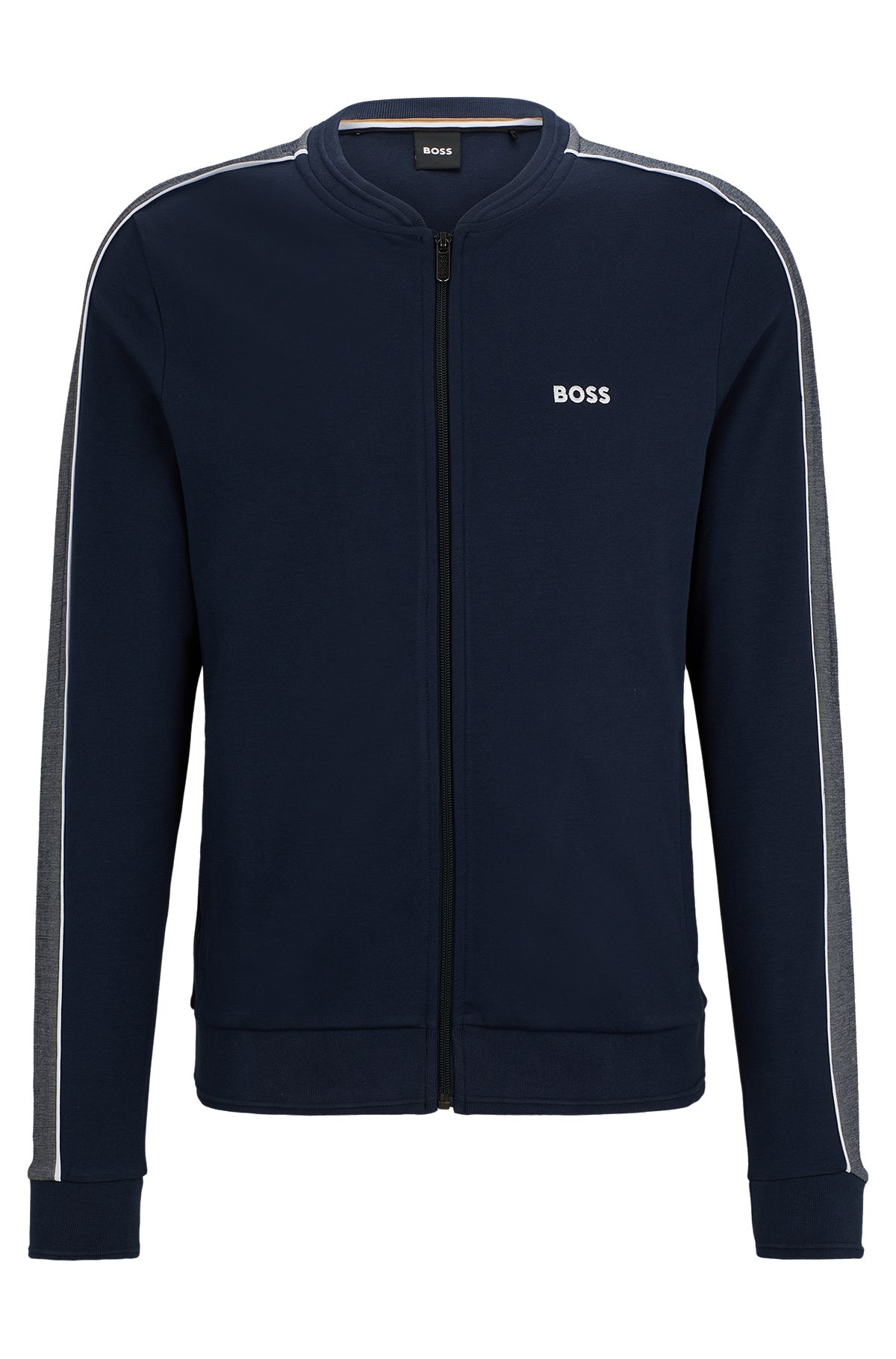 Cotton-blend zip-up jacket with embroidered logo, Dark Blue