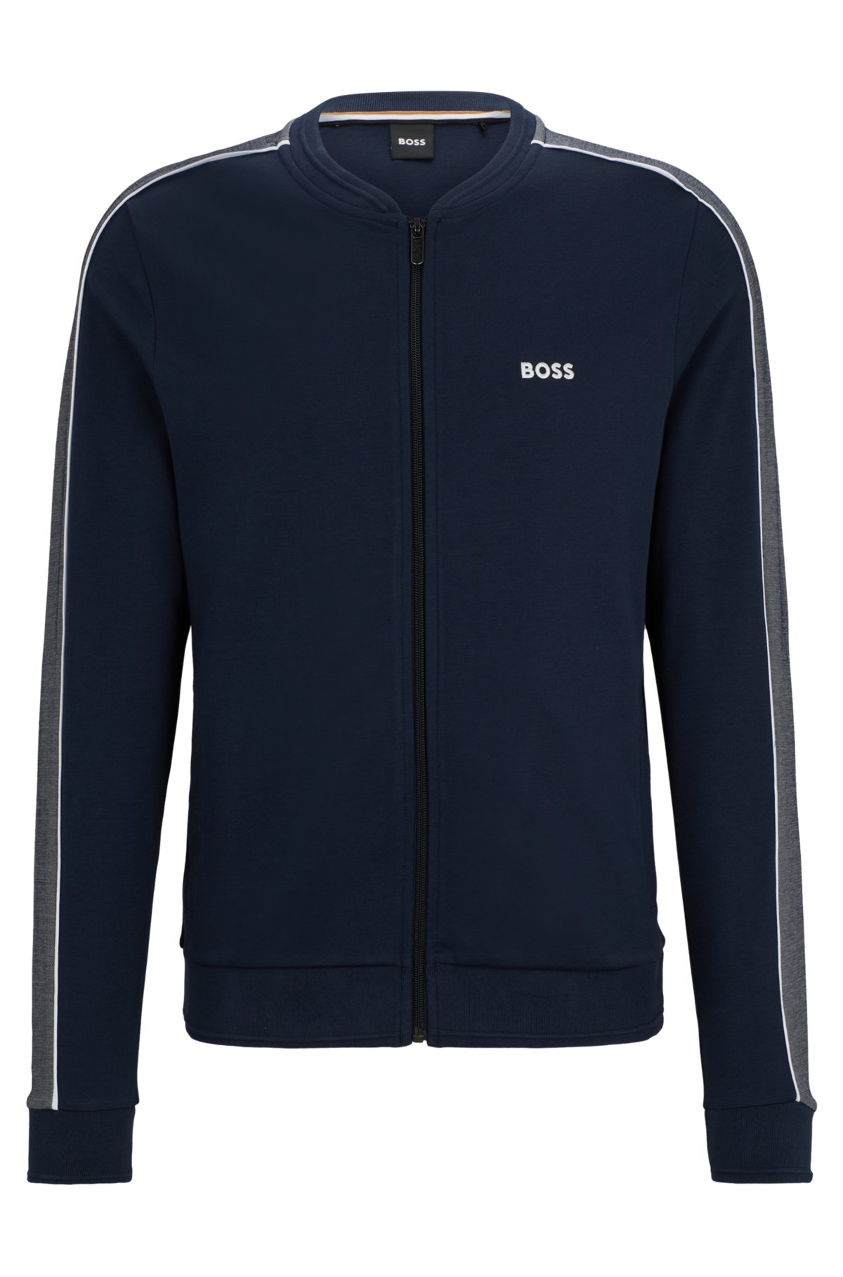 Cotton-blend zip-up jacket with embroidered logo, Dark Blue