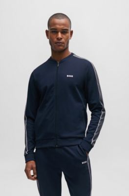 BOSS - Cotton-blend zip-up jacket with embroidered logo 