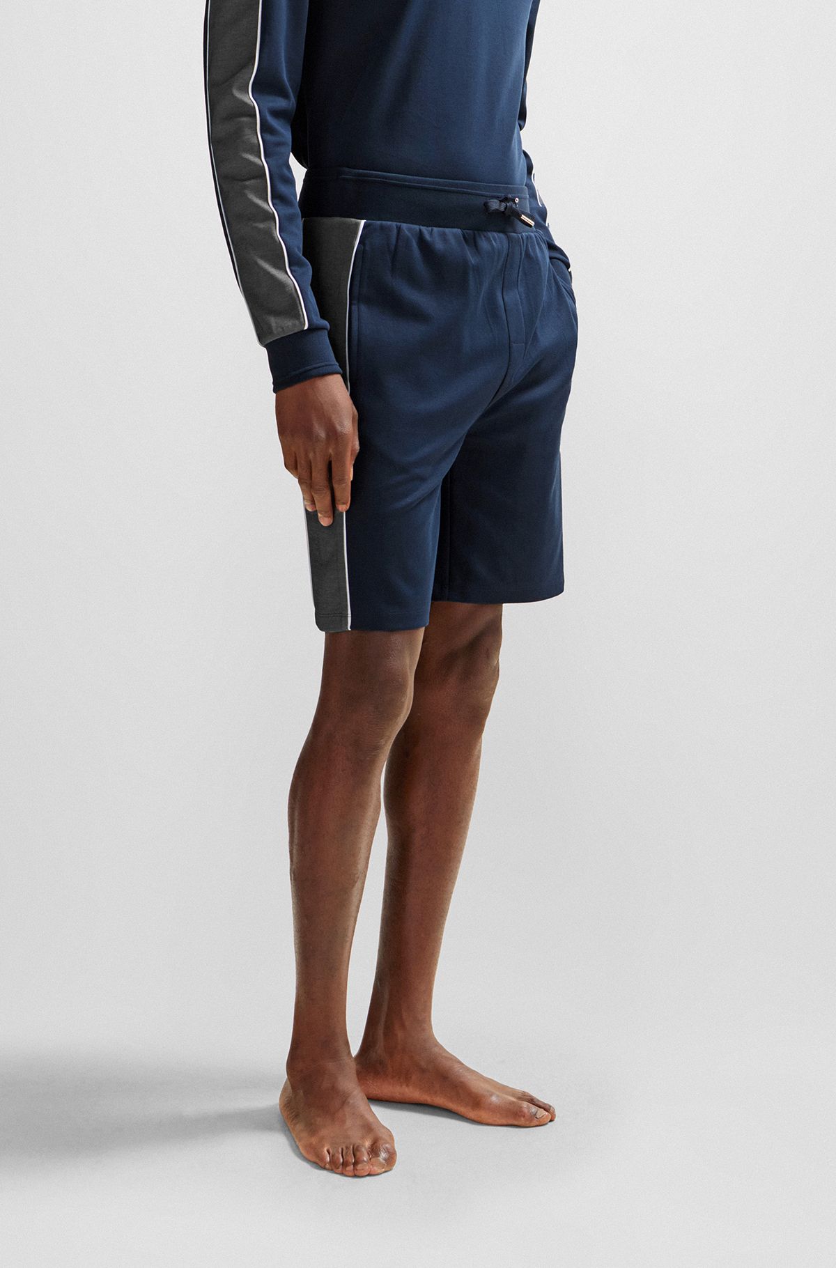 Shorts met logostiksel van een katoenmix, Donkerblauw