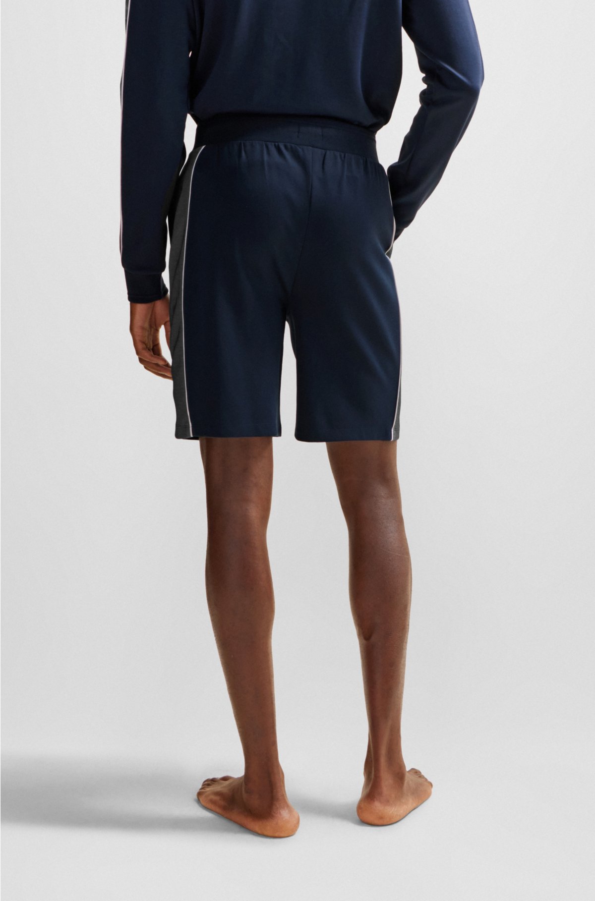 Cotton-blend shorts with embroidered logo, Dark Blue