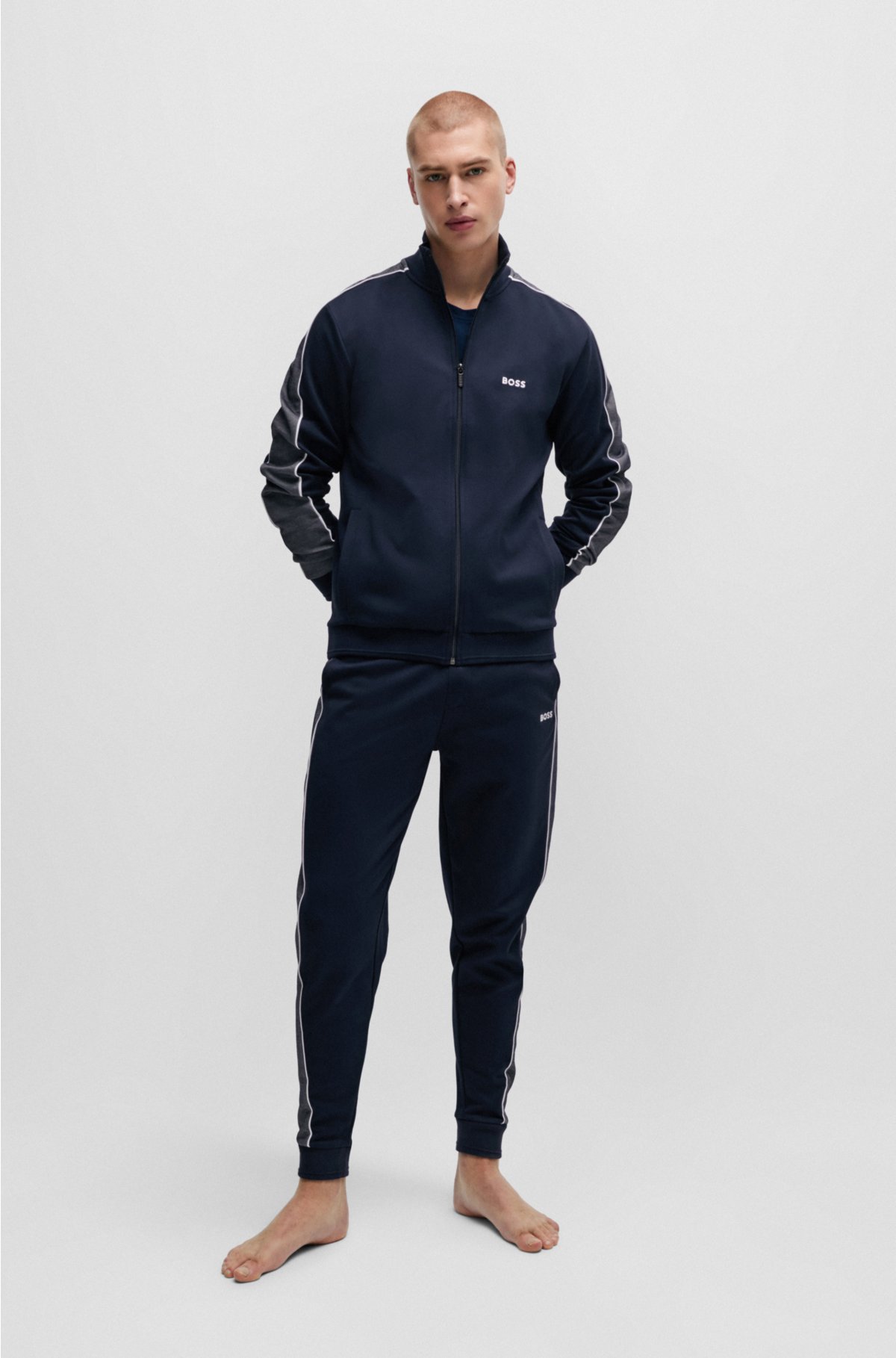 Cotton-blend tracksuit bottoms with embroidered logo, Dark Blue