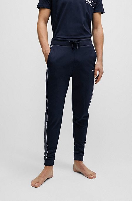 Cotton-blend tracksuit bottoms with embroidered logo, Dark Blue