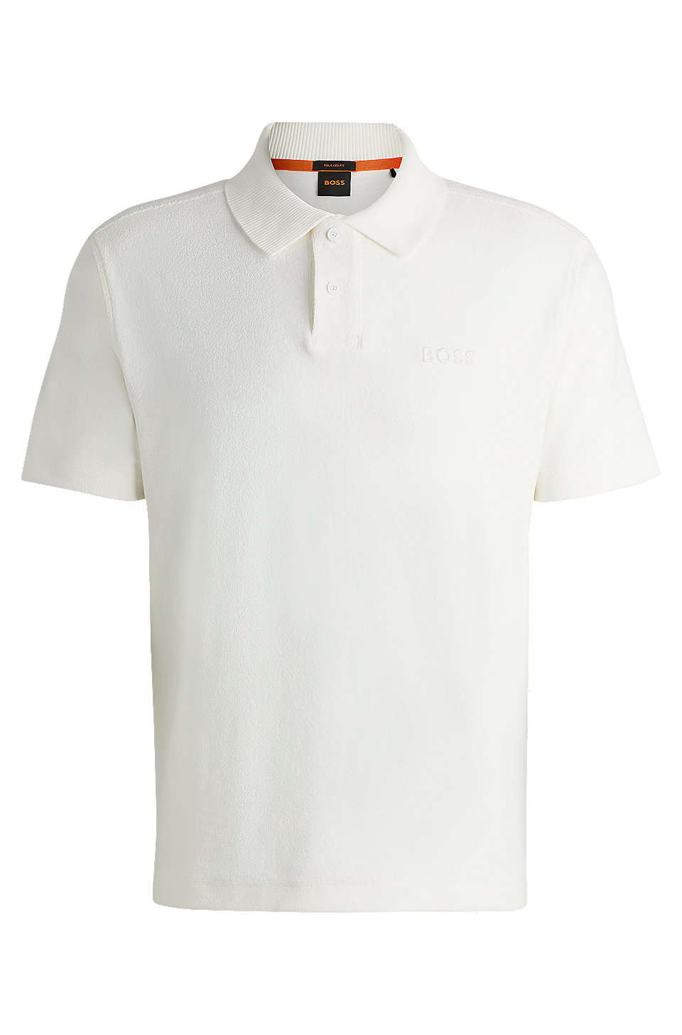 BOSS - Cotton-towelling polo shirt with mixed-technique logo