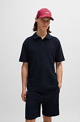 Cotton-towelling polo shirt with mixed-technique logo, Dark Blue