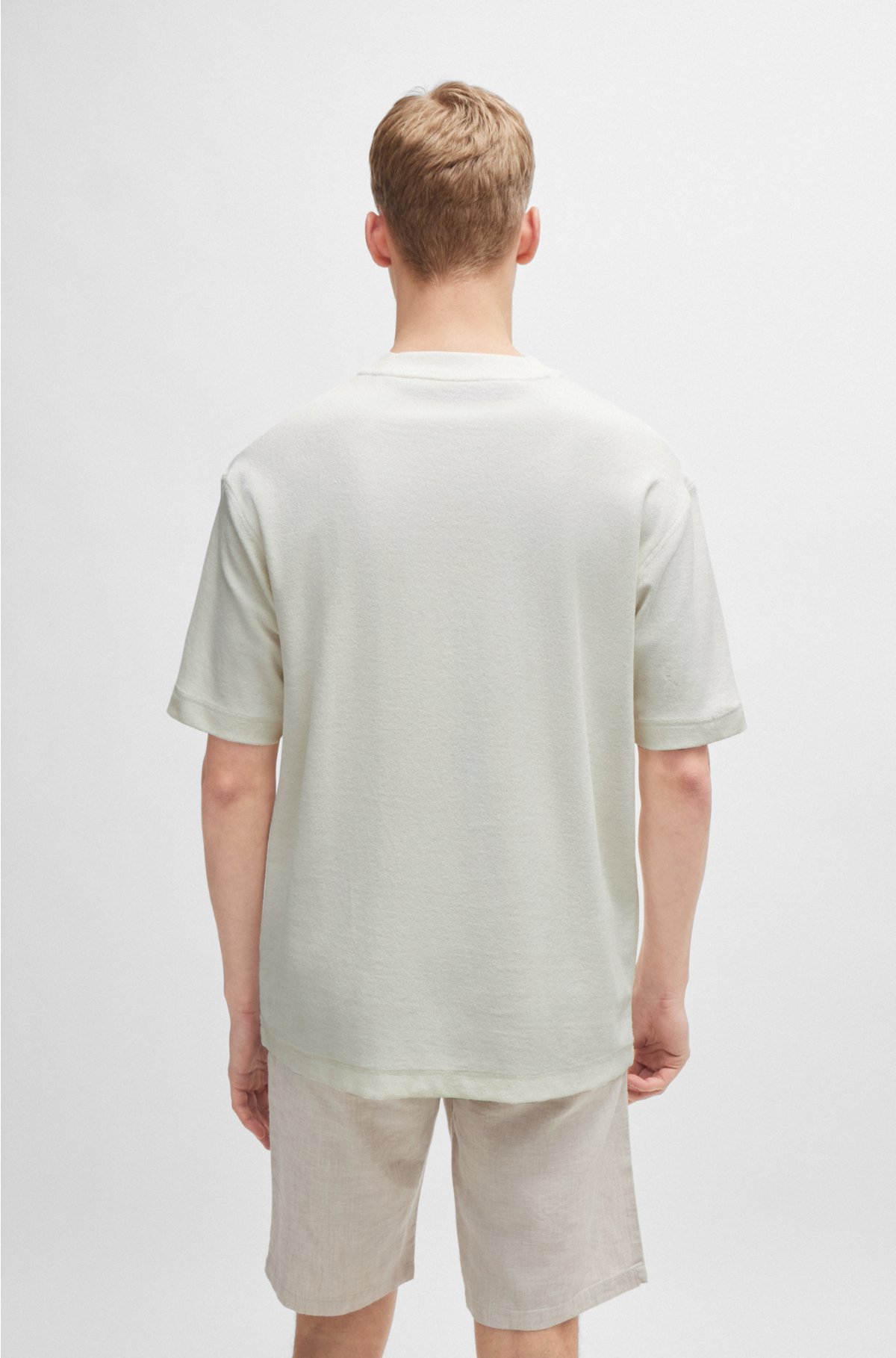 Cotton-towelling relaxed-fit T-shirt with logo detail, White