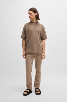 Cotton-towelling relaxed-fit T-shirt with logo detail, Light Brown
