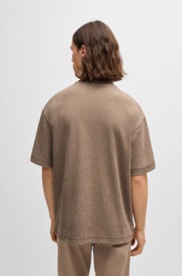 Cotton-towelling relaxed-fit T-shirt with logo detail, Light Brown