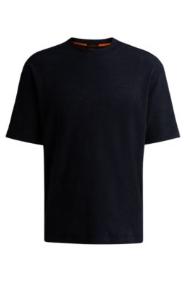 Cotton-towelling relaxed-fit T-shirt with logo detail, Dark Blue