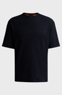 Cotton-towelling relaxed-fit T-shirt with logo detail, Dark Blue