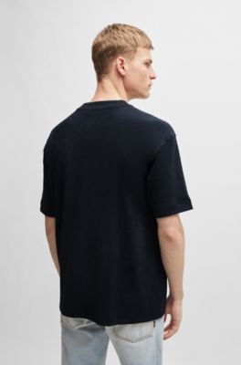 Cotton-towelling relaxed-fit T-shirt with logo detail, Dark Blue