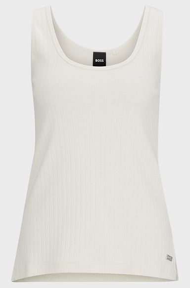 Ribbed-cotton regular-fit vest with logo plate, White