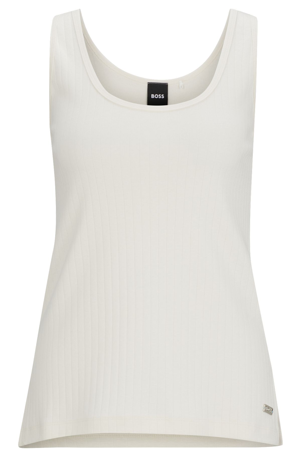 Ribbed-cotton regular-fit vest with logo plate, White
