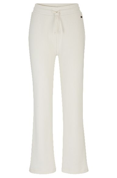 Ribbed-cotton tracksuit bottoms with logo plate, White