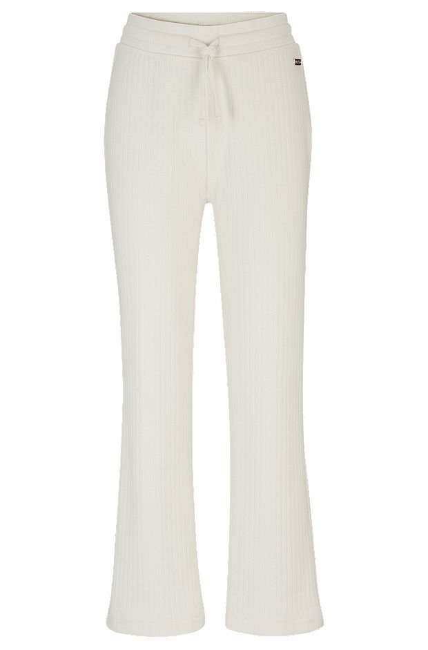 Ribbed-cotton tracksuit bottoms with logo plate, White