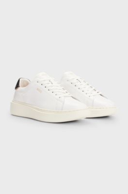 Lace-up trainers in leather with logo details, White