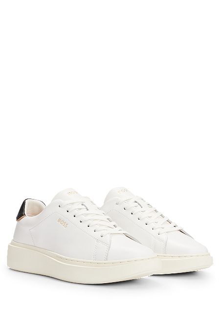 Lace-up trainers in leather with logo details, White