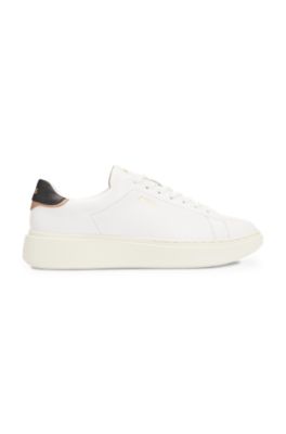 Lace-up trainers in leather with logo details, White