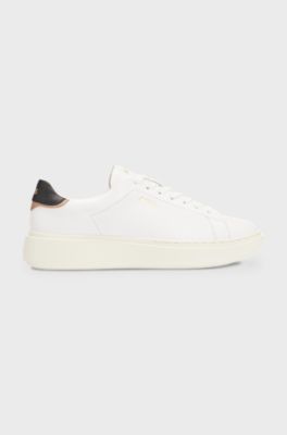 Lace-up trainers in leather with logo details, White