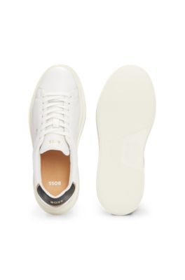 Lace-up trainers in leather with logo details, White