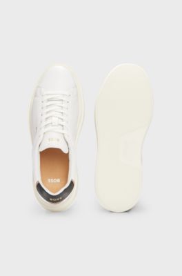 Lace-up trainers in leather with logo details, White