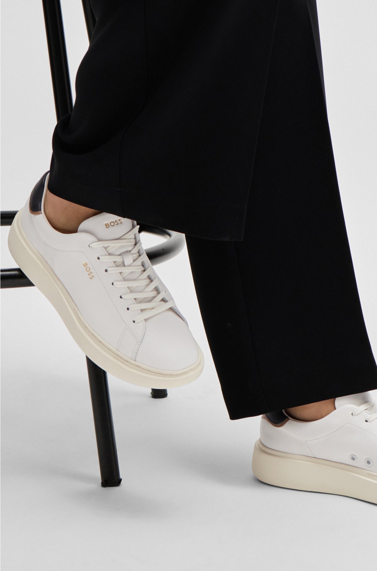 Lace-up trainers in leather with logo details, White
