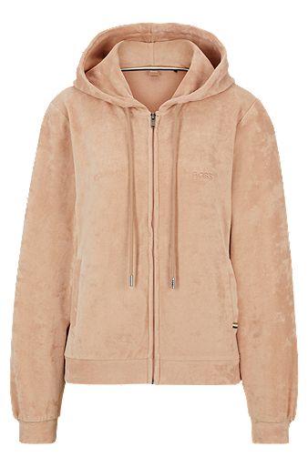 Cotton-blend velour zip-up hoodie with logo detail, light pink