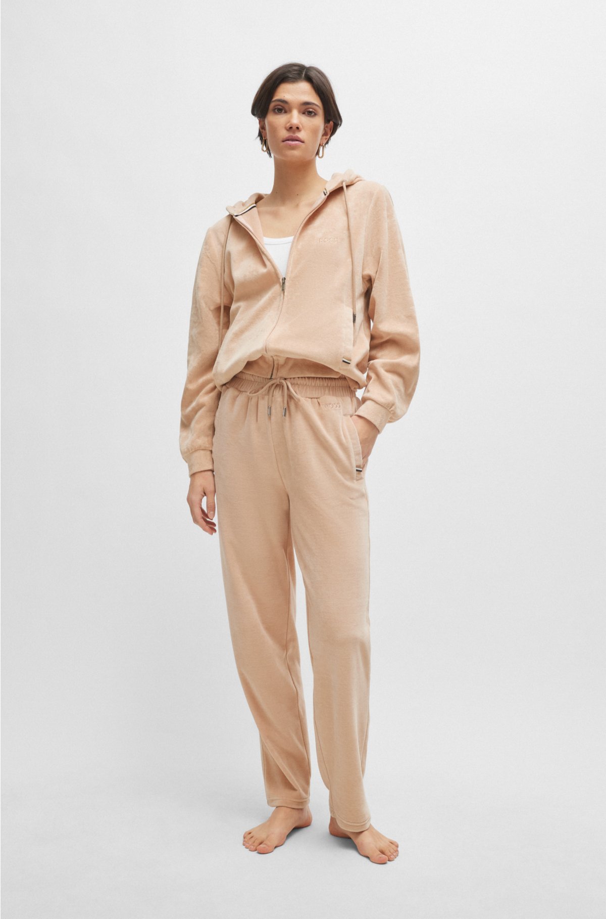 Cotton-blend velour tracksuit bottoms with logo detail, light pink