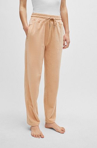 Pantaloni della tuta in velours di misto cotone con logo, Rosa chiaro