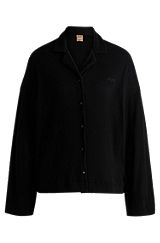 Ribbed-cotton button-up pyjamas with embroidered logos, Black